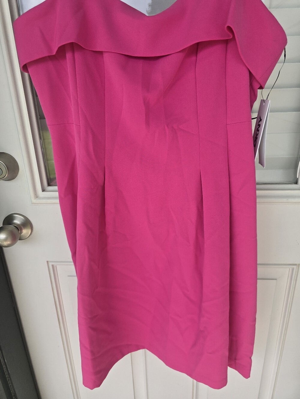 NWT DKNY Hot Pink Off Shoulder Sheath Dress Size 14 Cocktail Party Midi - Picture 5 of 10